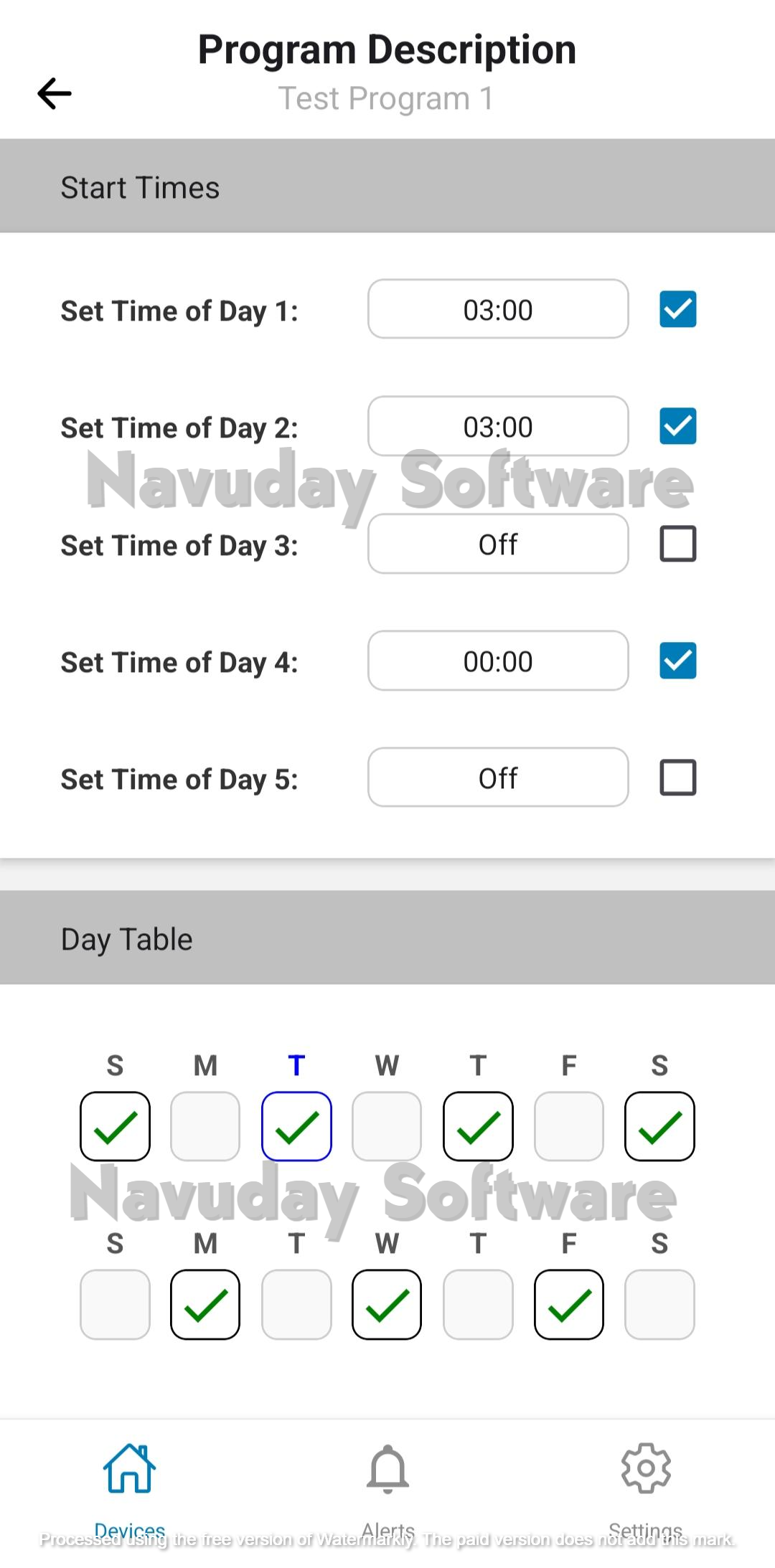 Start Times And Daytable